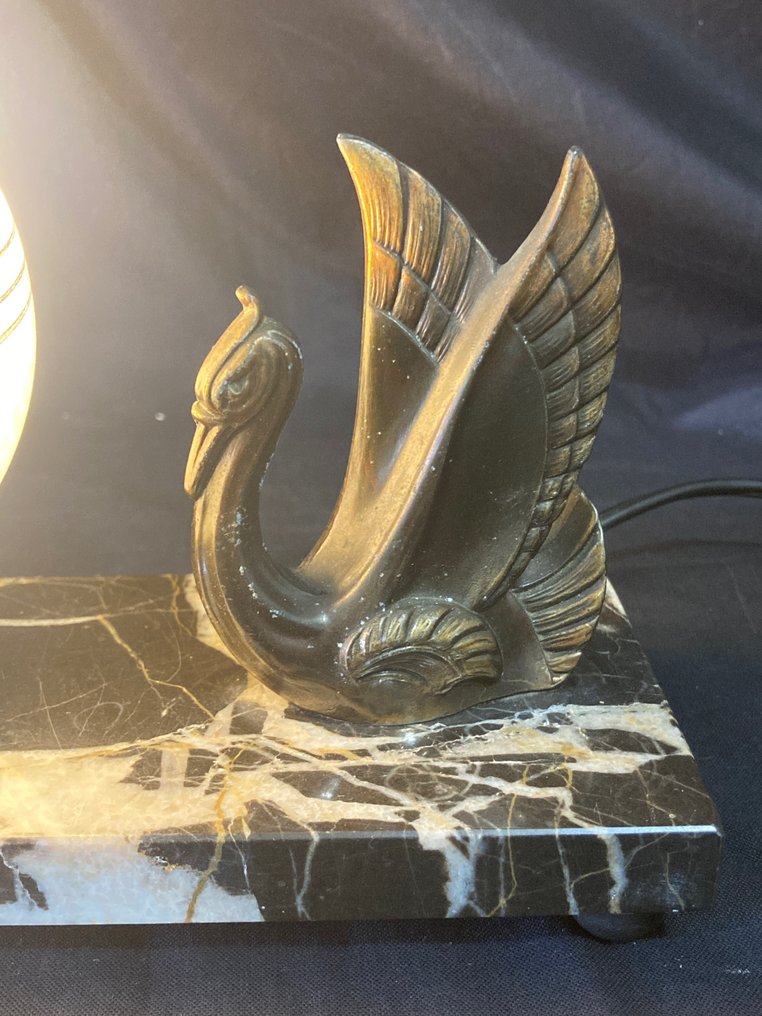 Lampe - Pragtfuld lampe "Svanesøen" - Marmor, Clichy Marmorean Glass - Regulerer bronze patina #2.1