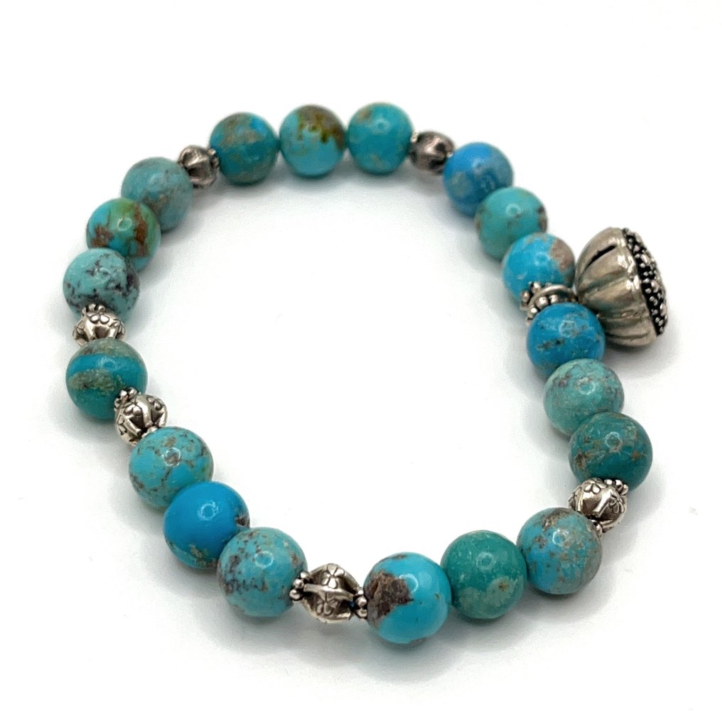 Natural turquoise bracelet  with silver 925 beads - Silver - 1900-2000 #2.1