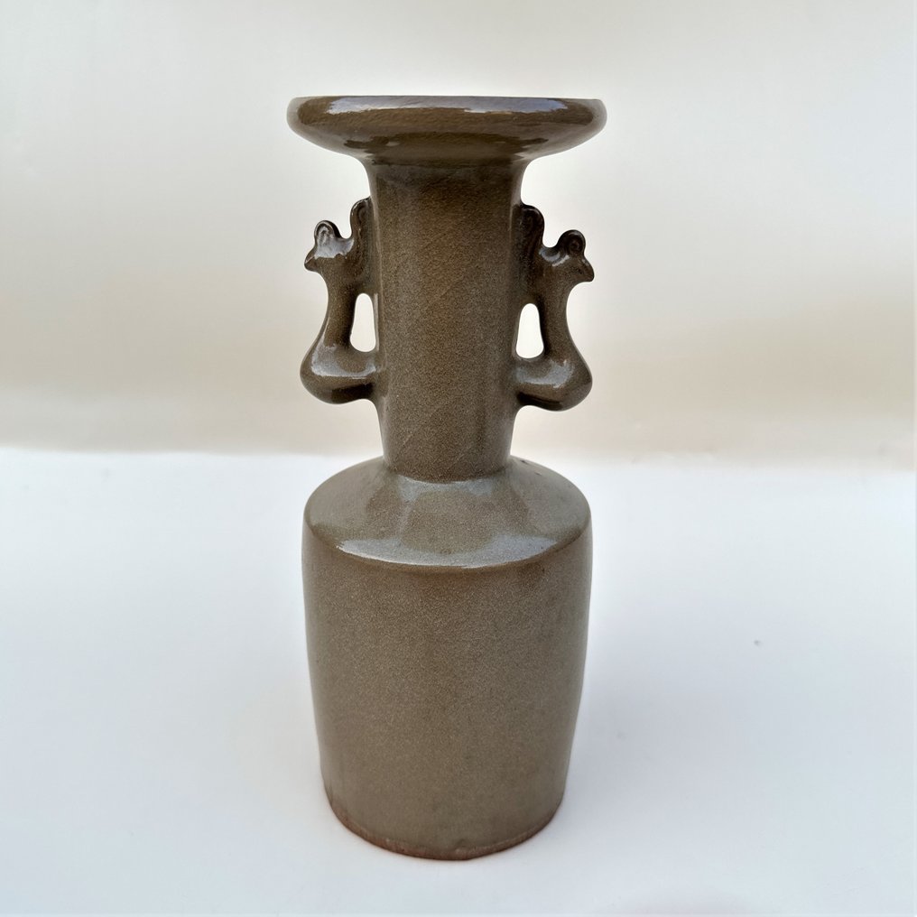 龍泉窯褐釉雙鳳耳盤口瓶(Lot.s0051) - Porselen - Kina - Moderne kopi #1.1
