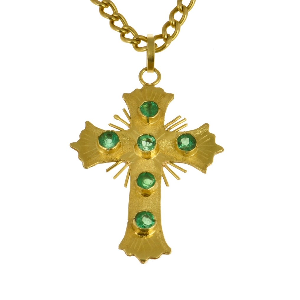 Necklace with pendant - 18 kt. Yellow gold Emerald #1.2