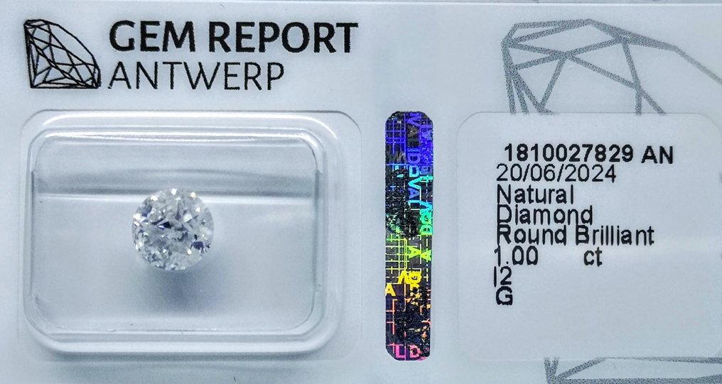 No Reserve Price - 1 pcs Diamond  (Natural)  - 1.00 ct - Round - G - I2 - Gem Report Antwerp (GRA) #3.1