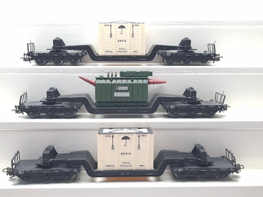 Märklin H0 - 4617/4618 - Carrozza merci di modellini di treni (3) - 3 camion a pianale ribassato/autocarri per insilato con carico - DB #2.2