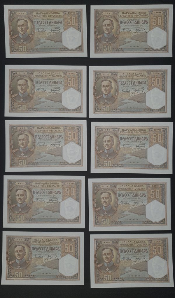 Jugoslávia. - 10 x 50 dinara 1931 - Pick 28  (Sem preço de reserva) #1.1