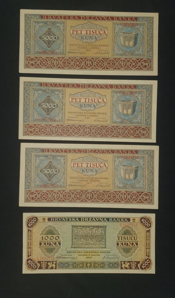 Kroatien. - 4 banknotes 1943  (Ohne Mindestpreis) #1.2
