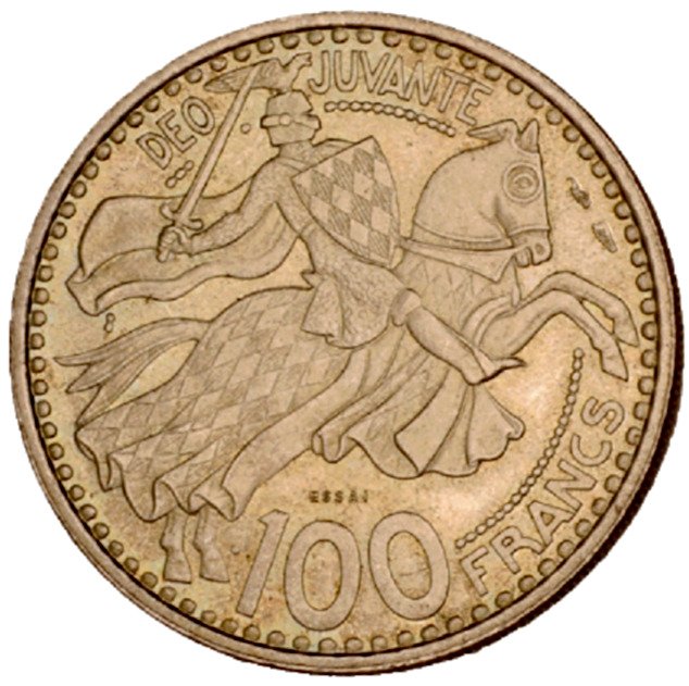 Monaco. 100 Francs 1950 Rainier III. Essai-Piéfort en bronze-alu  (Ingen reservasjonspris) #1.2