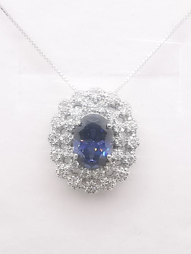 Sans Prix de Réserve - Collier avec pendentif - 18 carats Or blanc Tanzanite - Diamant #1.1