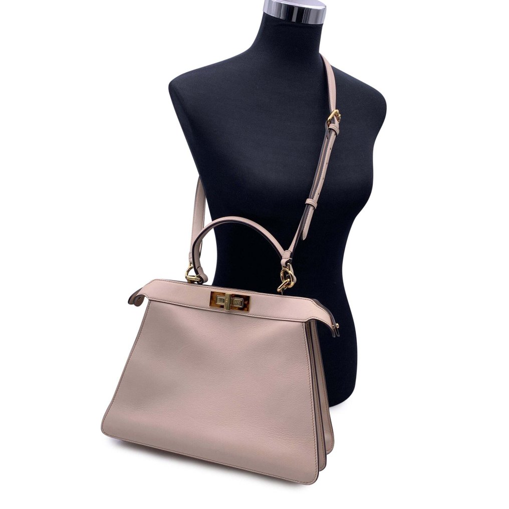 Fendi - Beige Leather Peekaboo ISeeU Medium Top Handle Satchel - Handbag #1.2