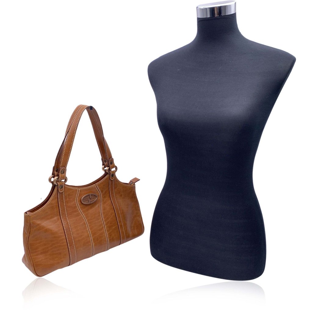 Gucci - Beige Leather Wood GG Logo Hobo Bag Shoulder Bag Tote - 流浪汉包 #1.2