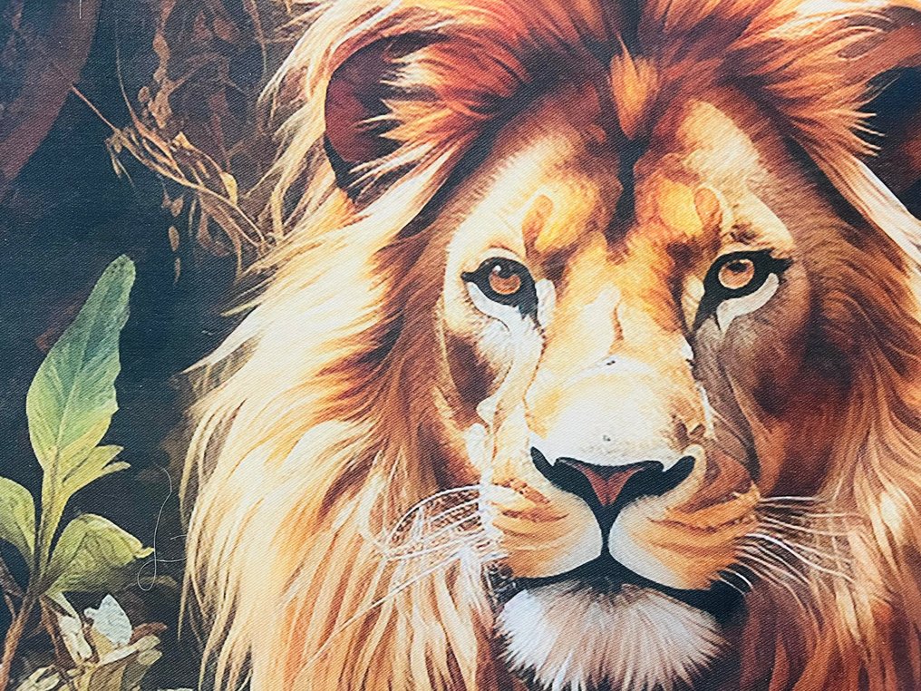 Realeza na Natureza: Tapeçaria 100% Algodão com Leão Majestoso - Tecido para estofos  - 180 cm - 140 cm #1.2