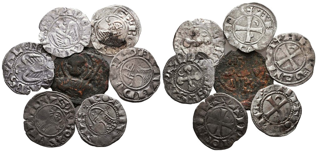 Crociati. A Lot of 7x Silver Deniers of Bohémond III and a Tancred Follis. 12th century  (Senza Prezzo di Riserva) #2.1