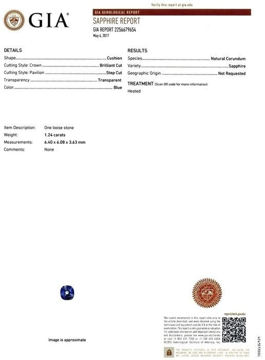 Fără preț de rezervă - 1 pcs Albastru Safir - 1.24 ct - GIA (Institutul gemologic din SUA) - Sapphire #2.1