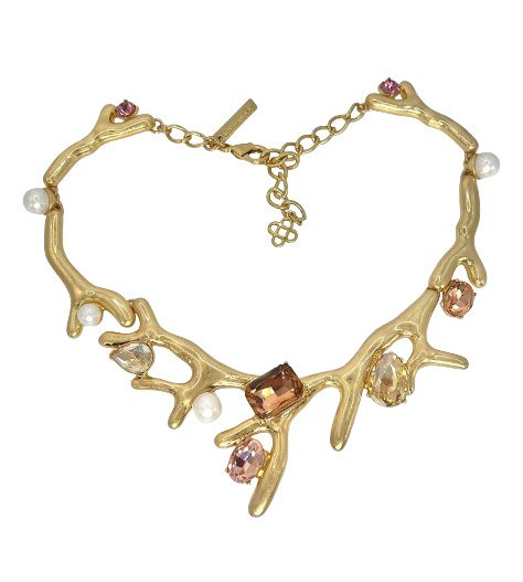 Oscar De La Renta - Luxuriöses Design - Signierte Goldkoralle mit mehrfarbigen Kristallen vergoldet - Halskette #1.1