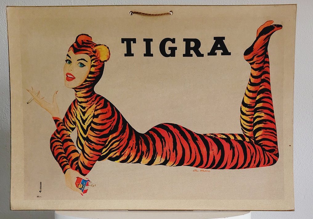 Zeldzame Tigra Sigaretten, Reclamebord, 1950 - Panneau - Panneaux durs #1.1