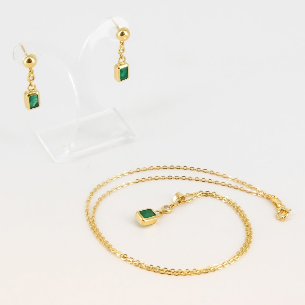 兩件珠寶套裝 - 18 克拉 黃金 -  2,19ct. tw. 祖母綠 - 鉆石 #1.0
