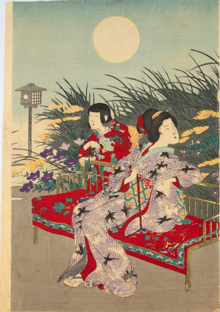 'Night View of a Garden, Customs of the East' やまと風俗　園の夜景 - Chikanobu Yoshu (1838-1912) - 日本 -  Meiji period (1868-1912) #2.2