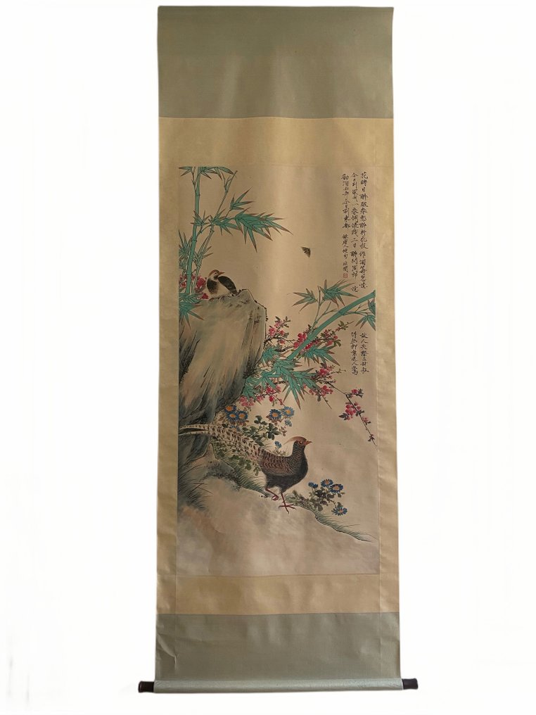 Kinesisk blomstermaleri, blekk og farge på papir, hengende rulle, Yu Fei’an-merke - Kina - Moderne kopi #1.1