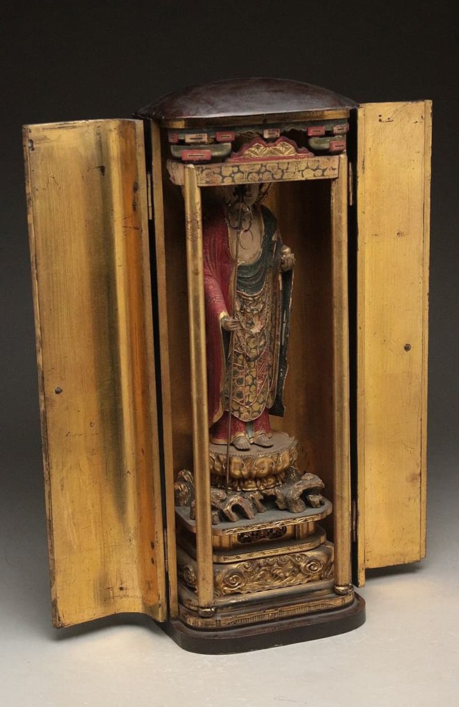 Figuuri - Fine butsudan (home altar) with Jizo bosatsu, inscribed - Puu - Japani - myöhäinen Edo-kausi (Tenpo 12) #1.2