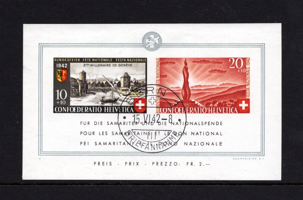Schweiz 1942 - 2000 Jahre Genf mit FDC-Stempel – Kostenloser Versand weltweit - Zumstein 19 / Michel Blok 7 #1.1