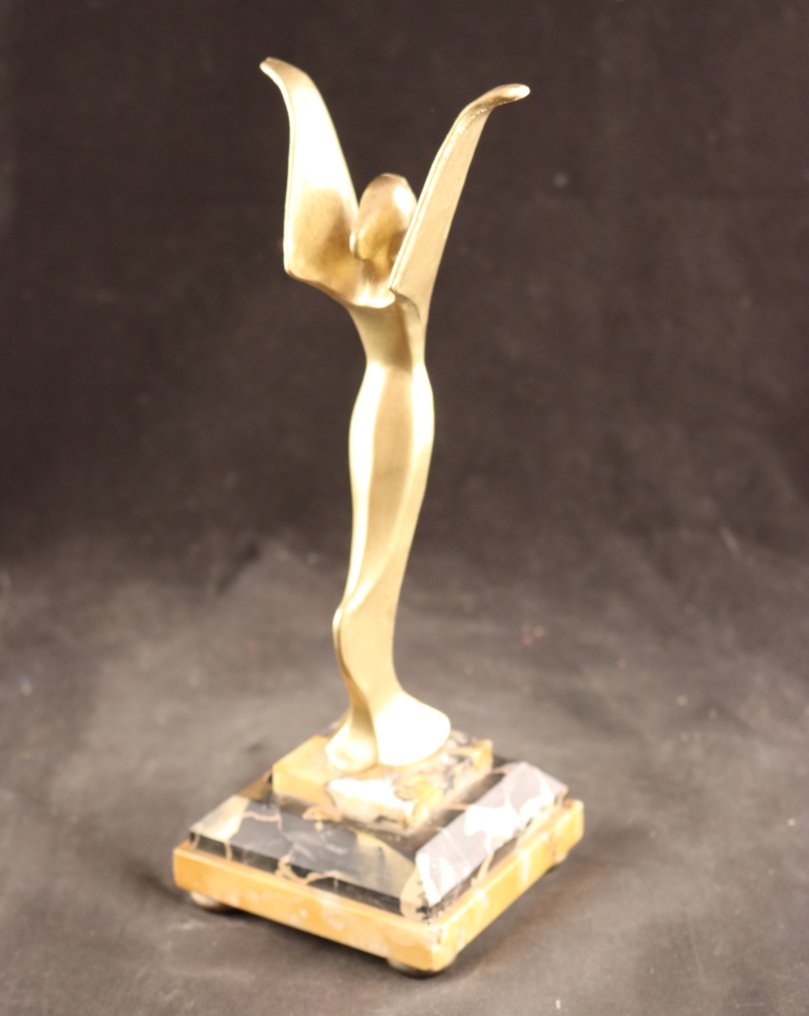 雕刻, Gestileerde automascotte als engel - 26 cm - 大理石, 青銅色 #2.1