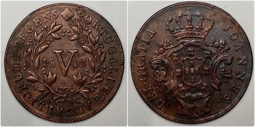 Angola portugais, Portugal. D. João Principe Regente - D. Miguel. V Reis + 1 Macuta 1813/1829 (3 moedas)  (Sans Prix de Réserve) #3.1