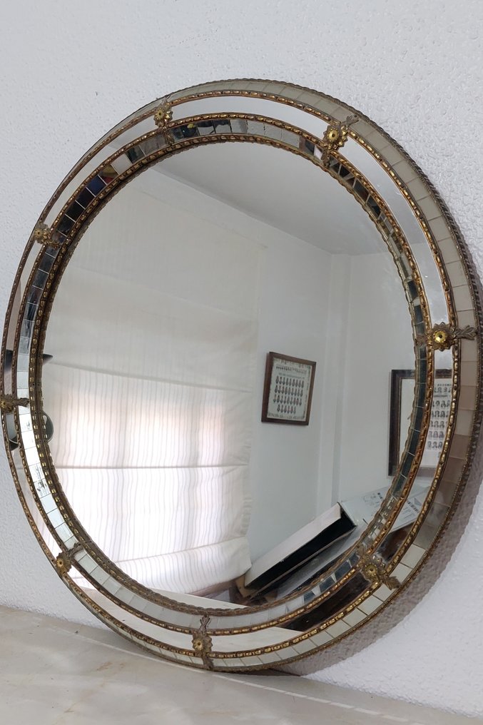 Καθρέφτης τοίχου  - Ποτήρι. ξύλο, ορείχαλκος #1.1