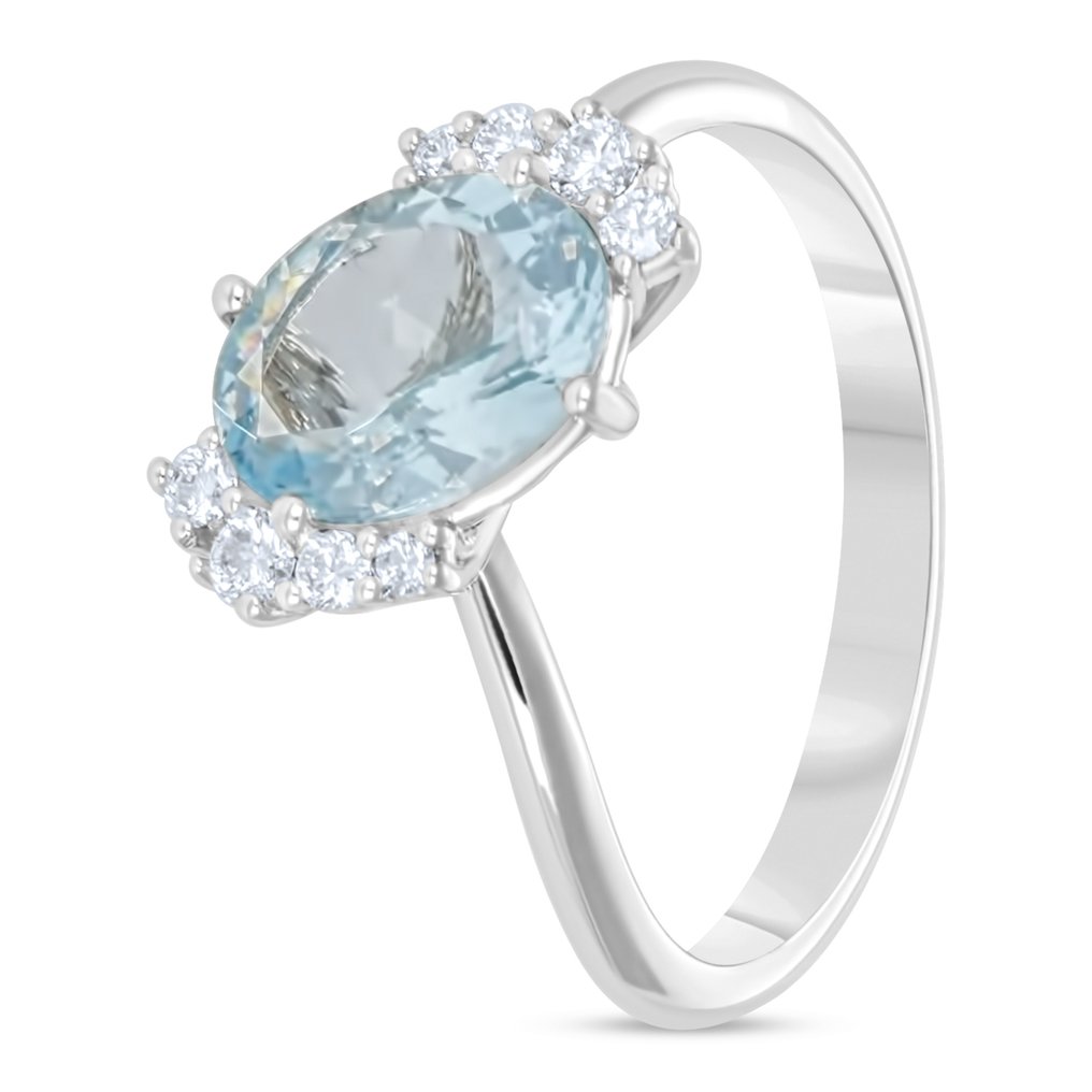 戒指 - 18K包金 白金 -  1.66ct. tw. 海蓝宝石 - 钻石 #3.2