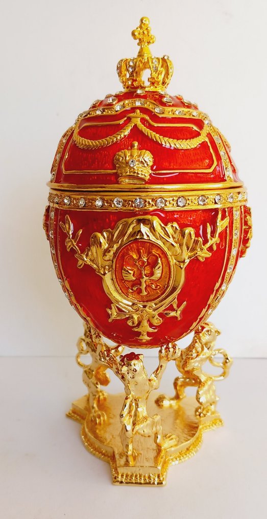 法贝热鸡蛋 - 皇冠 - Huevo Imperial rojo grande - estilo Fabergé. - 搪瓷 - 法贝热风格 #1.2