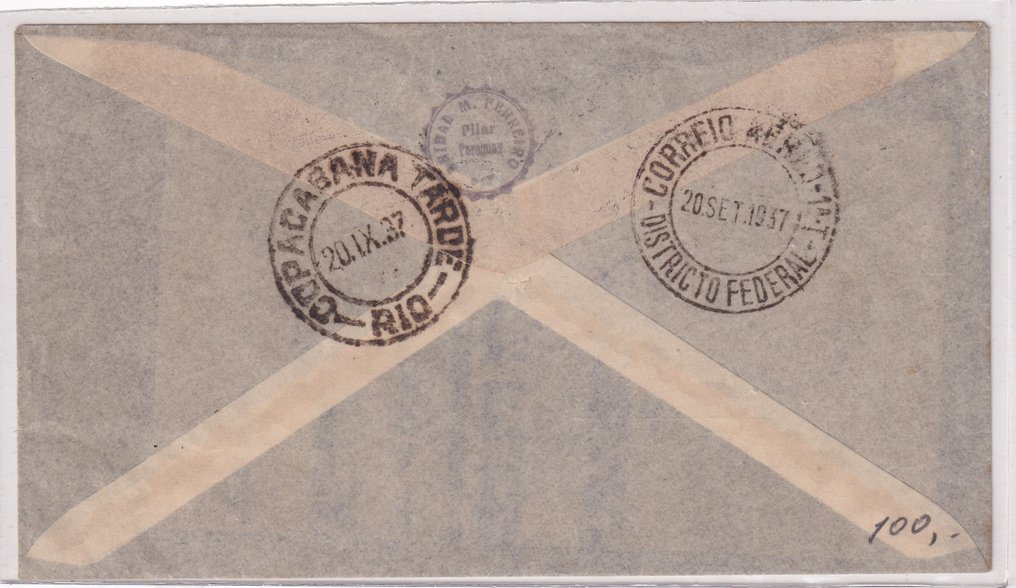 Paraguay 1937 - 1st Flight Asuncion Rio de Janeiro, stamped envelope #2.1