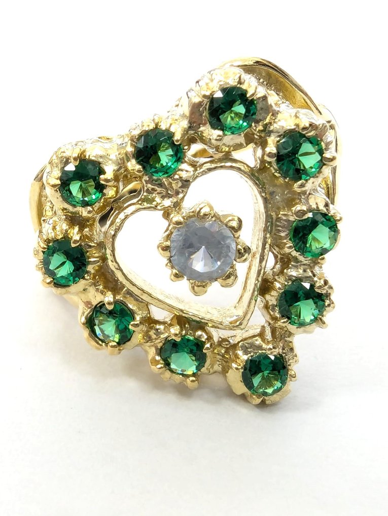 No Reserve Price - Ring - 9 kt. Silver, Yellow gold Topaz - Emerald #1.1