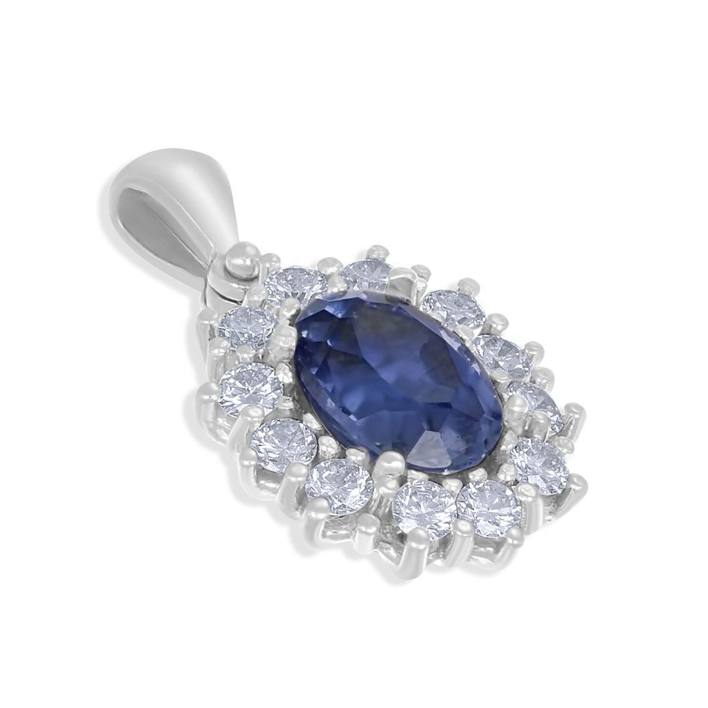 Pendentif - 18 carats Or blanc - 1.55ct. tw. Saphir - Diamant #3.2