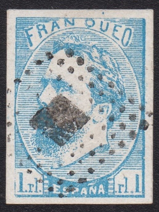 Espanha 1873 - Carlos VII. 1 real, azul. - Edifil 156 #1.1