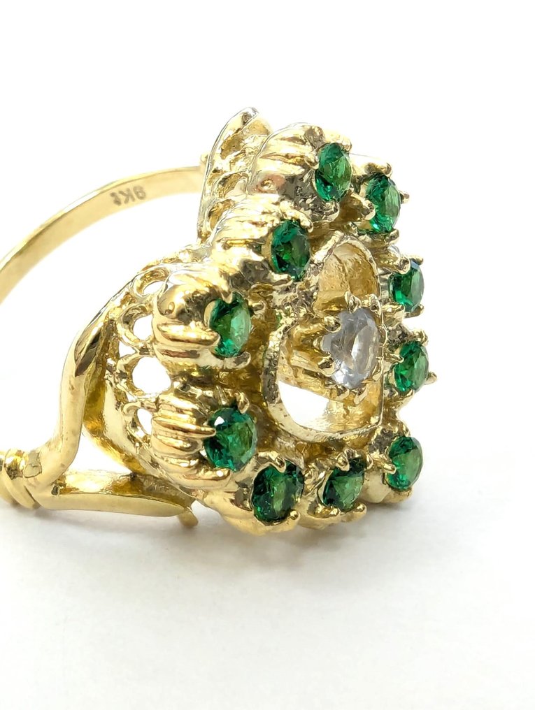 No Reserve Price - Ring - 9 kt. Silver, Yellow gold Topaz - Emerald #1.2
