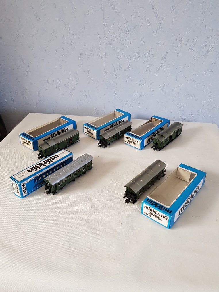 Märklin H0 - 4079/4100/4101/4102/4103 - Modeltog passagervogn (5) - Passager- og bagagetransport fra serien "Blunderbus" - DB #1.2