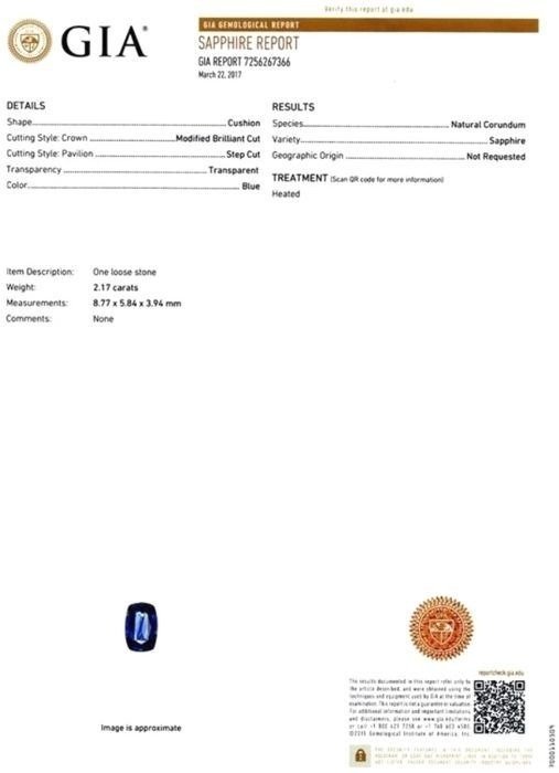Fără preț de rezervă - 1 pcs  Albastru Safir  - 2.17 ct - GIA (Institutul gemologic din SUA) - Safir albastru de top #2.1