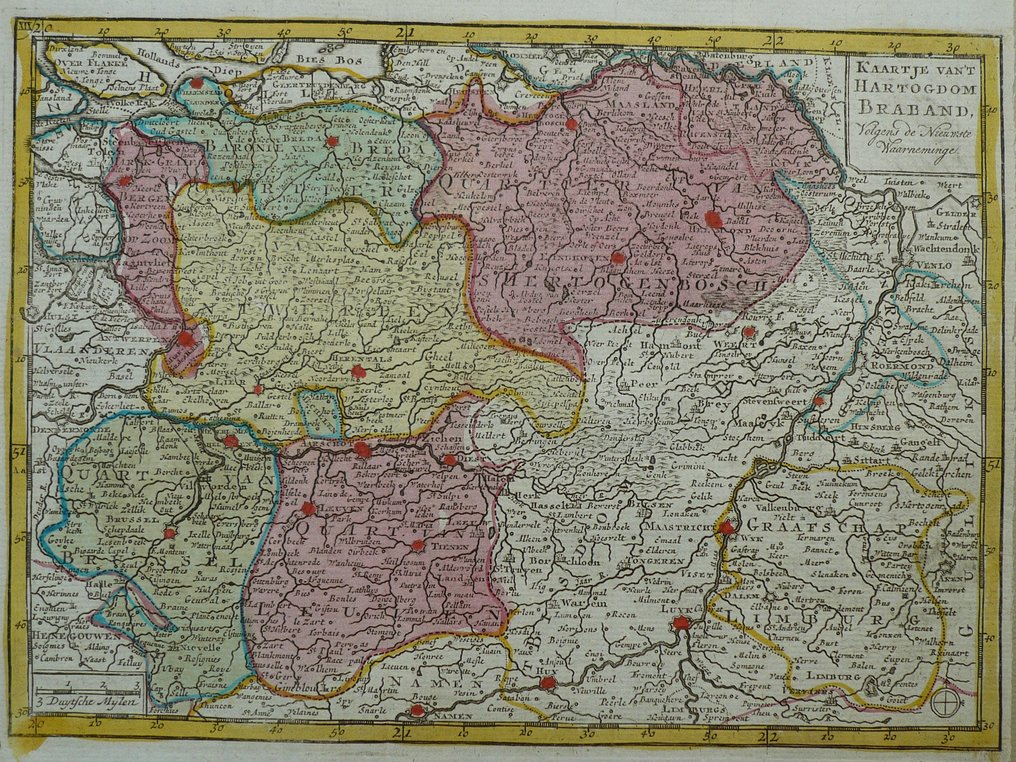 Países Bajos - Brabante, Limburgo; Jan Barend Elwe en Dirk Meland Langeveld - Kaartje van 't Hartogdom Braband - 1781-1800 #1.1