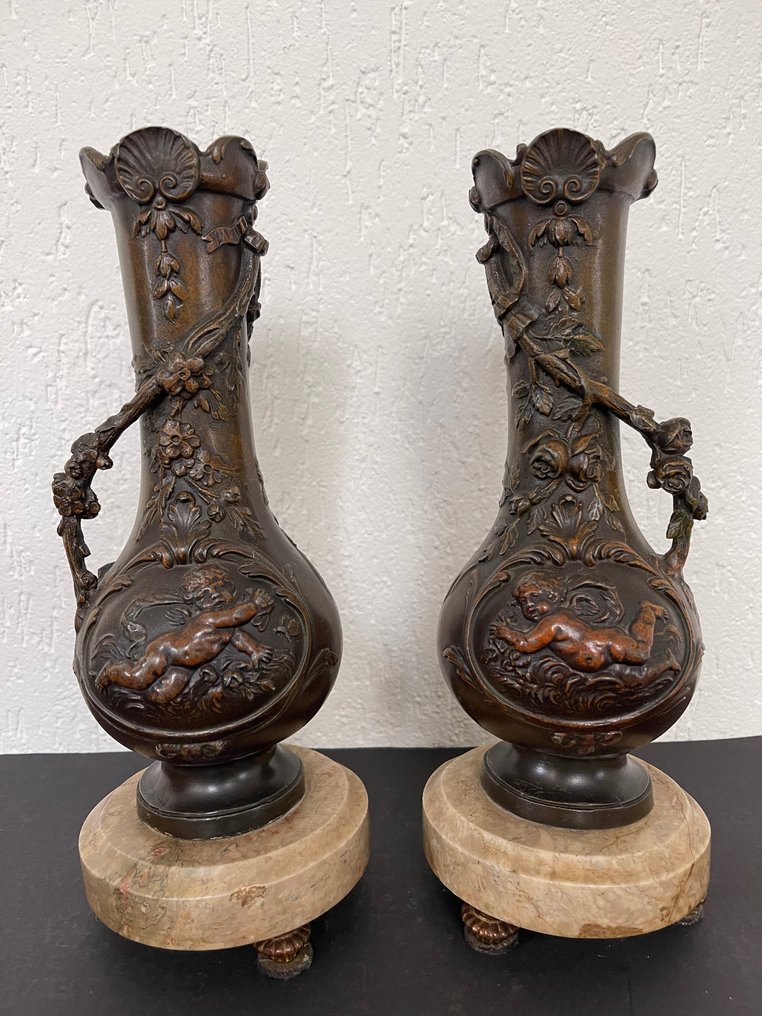 Cassolette  (2) - Metal, Marble - Display vases - putti #2.1