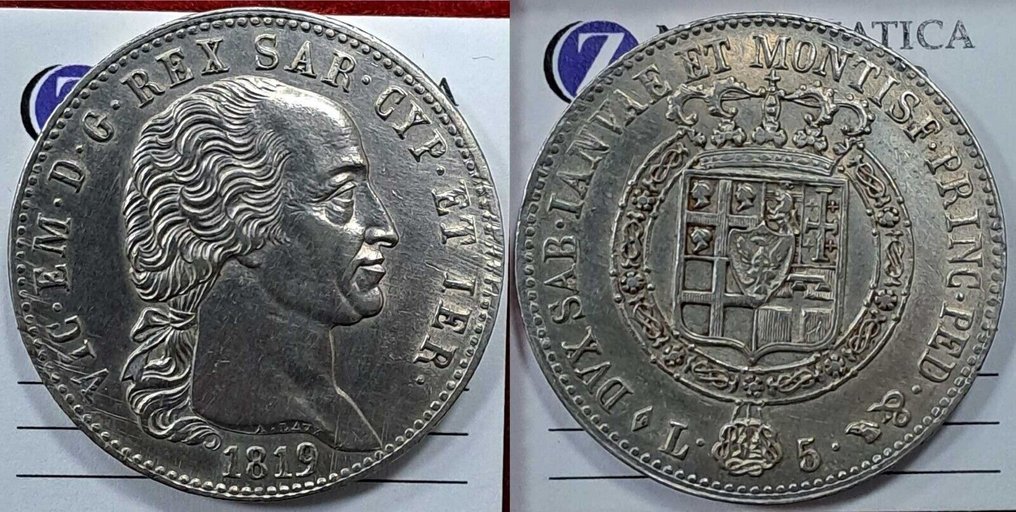 Ιταλία, Σαβοΐα Vittorio Emanuele I. 5 Lire 1819 Torino #1.0