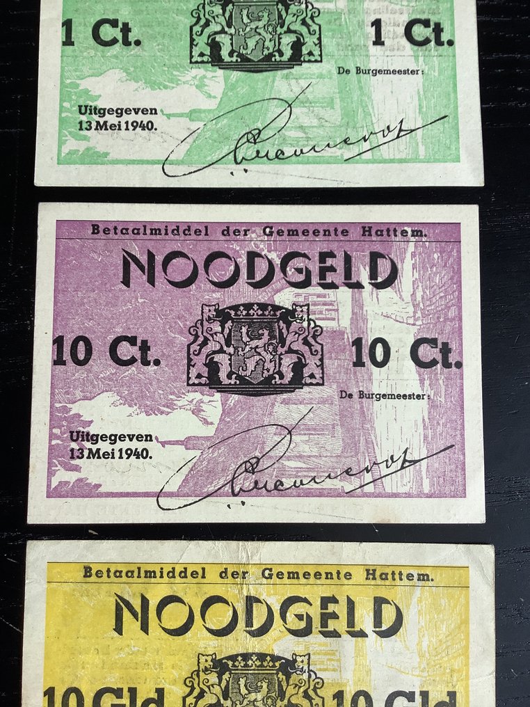 Holland. - 1 Cent + 10 Cent + 10 Gulden 1940 Noodgeld - PL 506.1, 506.2, 506.6  (Ingen mindstepris) #2.1