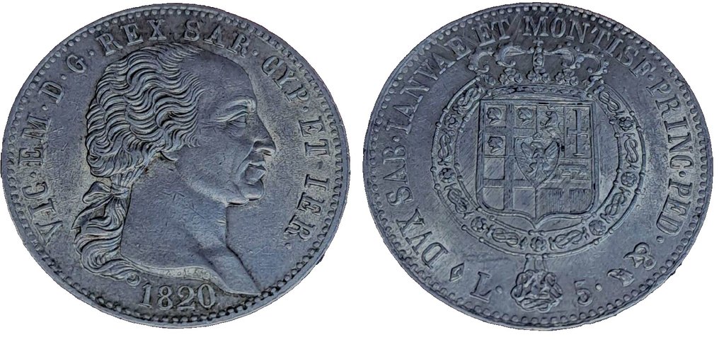 Ιταλία. Vittorio Emanuele I. 5 Lire 1820 #2.1