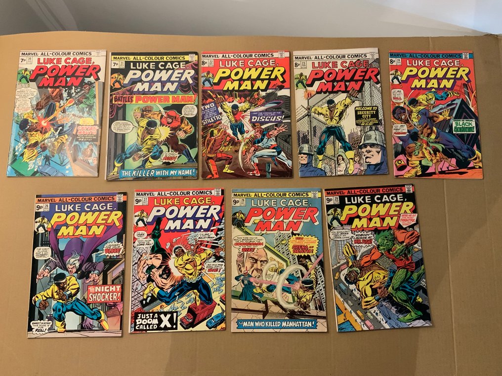 Luke Cage, Power Man (1972 Series) # 20, 21, 22 & 23, 24, 26, 27, 28 & 29 Bronze Age Gems!  1st appearance Black Goliath - No Reserve Price! - 9 Comic collection - Pierwsze Wydanie - 1974/1976 #2.1