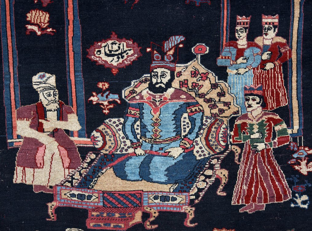 Isphahan tæppe med "paladsscene" - Uld - Iran - Qajar-dynastiet (1796-1925) #1.3