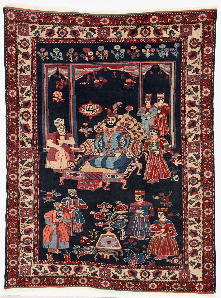 Isphahan tæppe med "paladsscene" - Uld - Iran - Qajar-dynastiet (1796-1925) #1.1