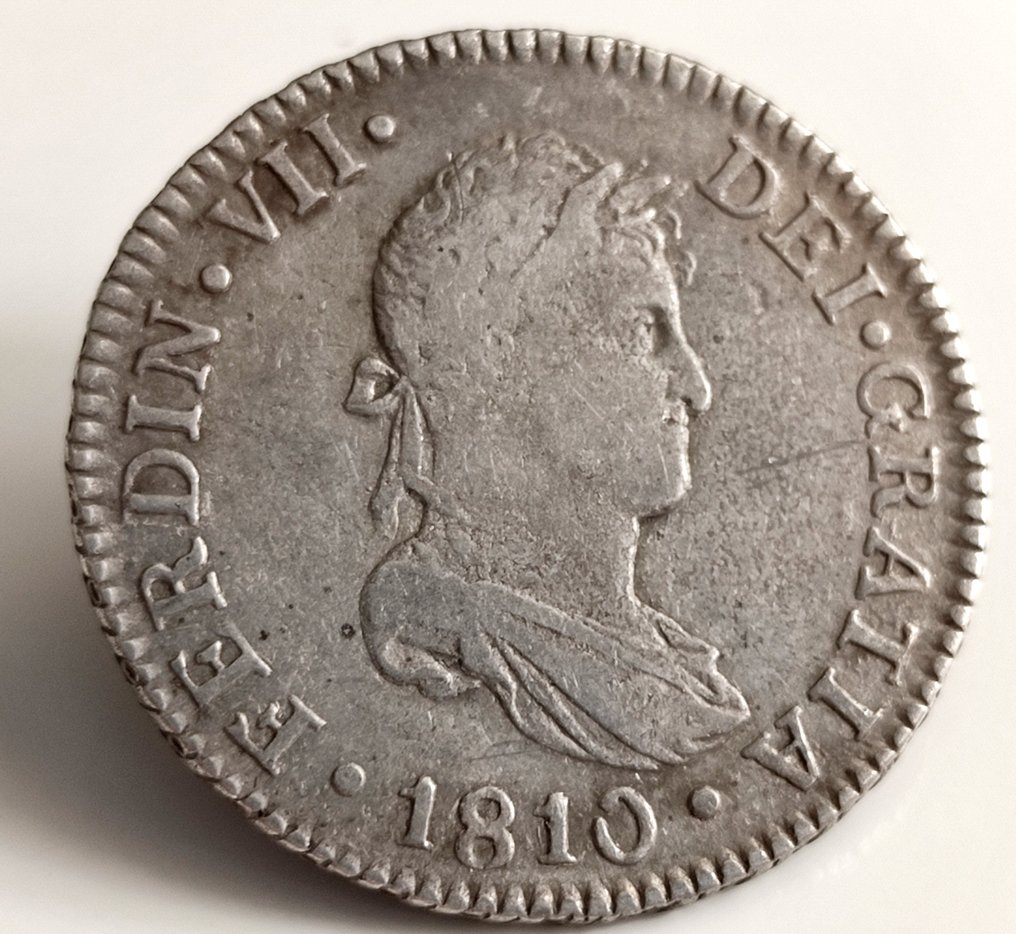 西班牙. Fernando VII (1813-1833). 2 Reales 1810 Cadiz CI #1.2