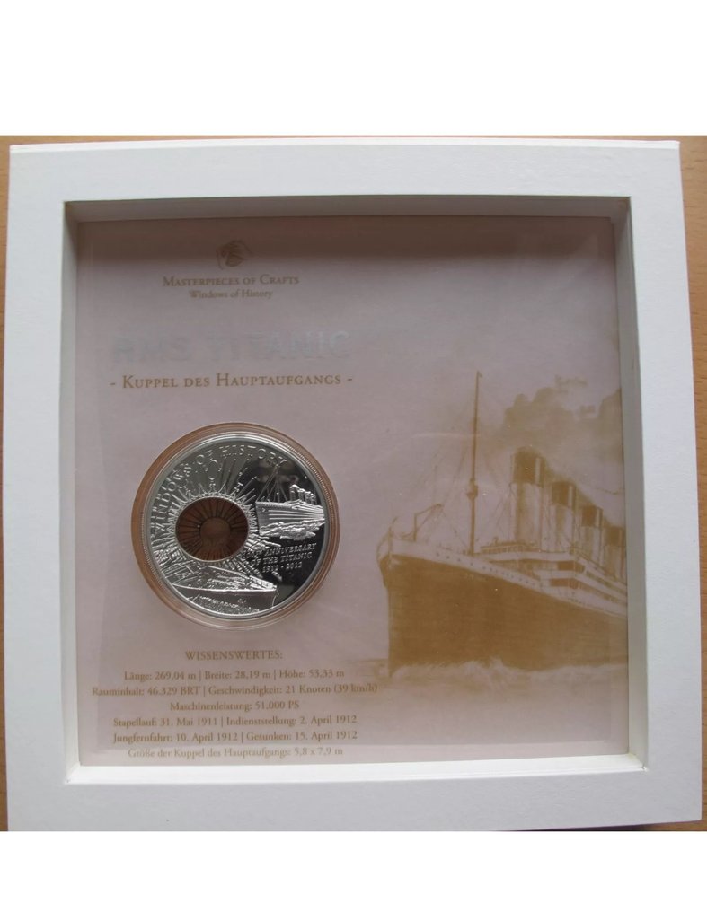 Cook-Inseln. 10 Dollars 2012 Windows of History RMS Titanic - 50g mit COA und BOX #1.0