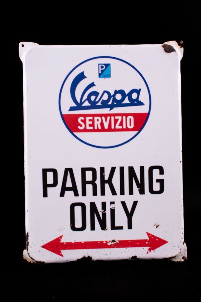 Sign - Vespa - Vespa; enamel sign; 'parking only'; used sign; garage sign #1.1