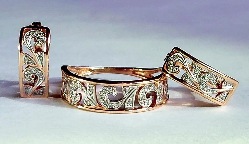 Σετ κοσμημάτων 2 τεμαχίων - 14 καράτια Ροζ χρυσό -  0.12ct. tw. Διαμάντι (Φυσικό)  - Διαμάντι #1.0