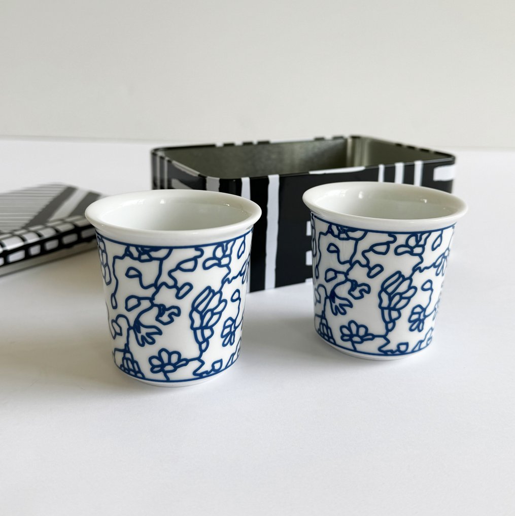 George Sowden - 杯子 (3) - Box with cups - Black & White - 瓷器, 錫 - 獨特的原型集 #1.1
