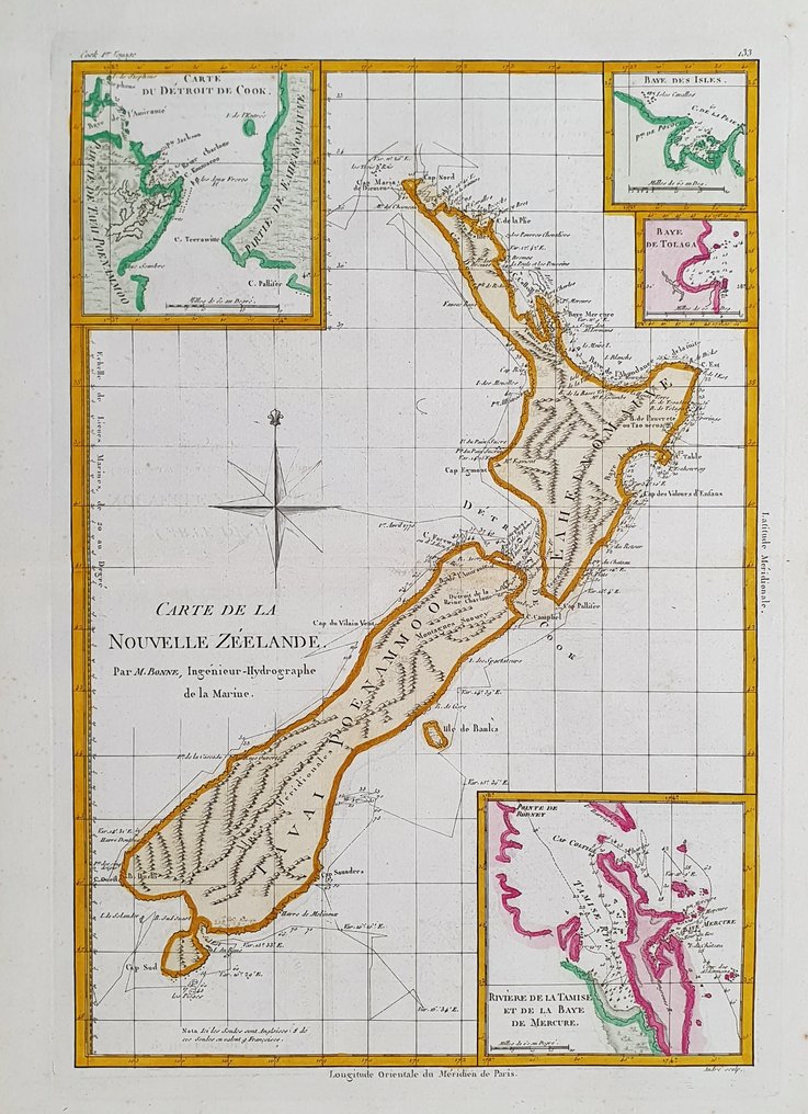 Oceanië, Kaart - Nieuw-Zeeland / Australië / Wellington; Desmarest & Bonne - Carte de la Nouvelle Zeelande - 1781-1800 #1.1
