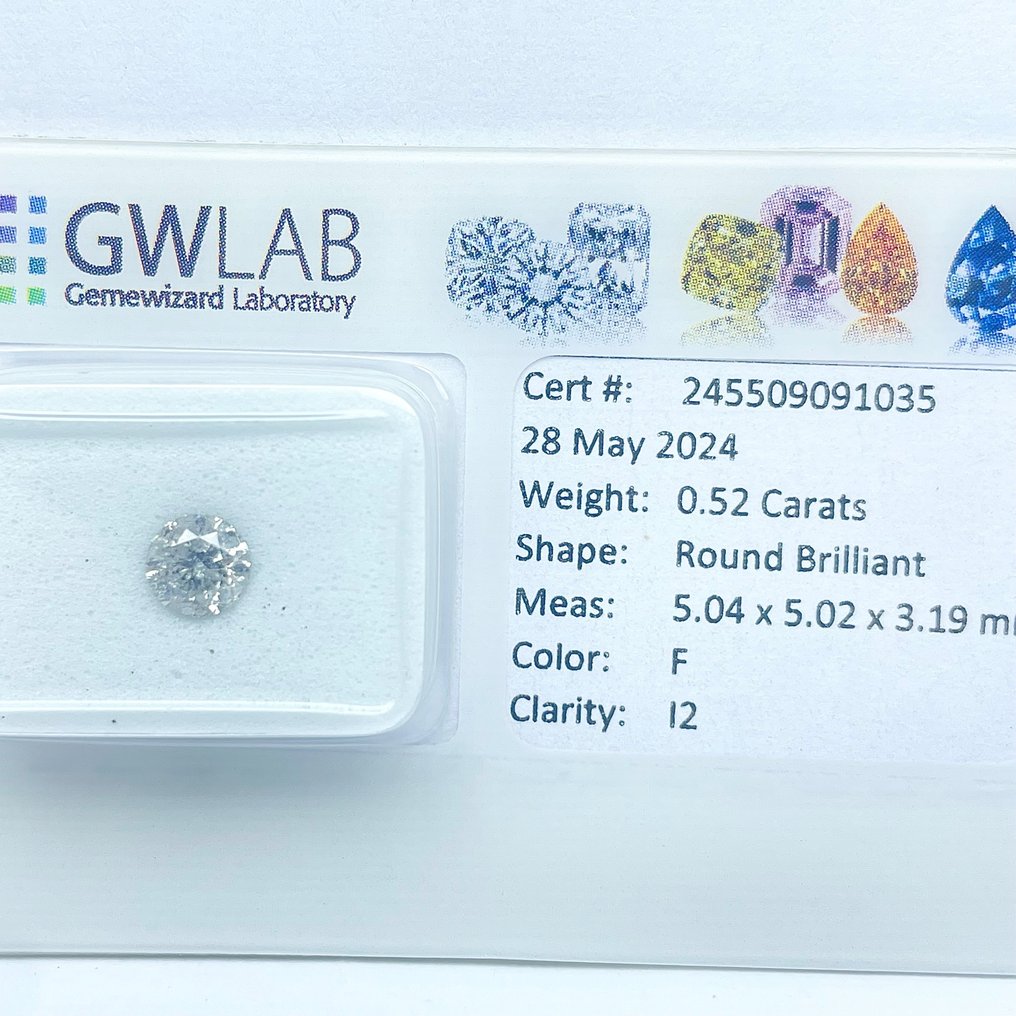 没有保留价 - 1 pcs 钻石  (天然)  - 0.46 ct - 圆形 - F - I2 内含二级 - Gemewizard宝石实验室（GWLab） #1.1