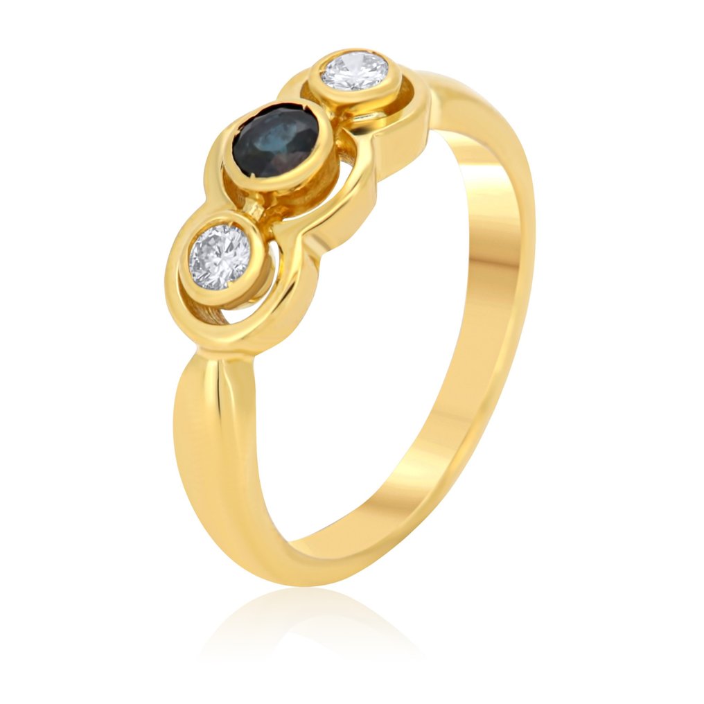Ring - 18 kt. Yellow gold -  0.12ct. tw. Diamond  (Natural) - Sapphire #1.1